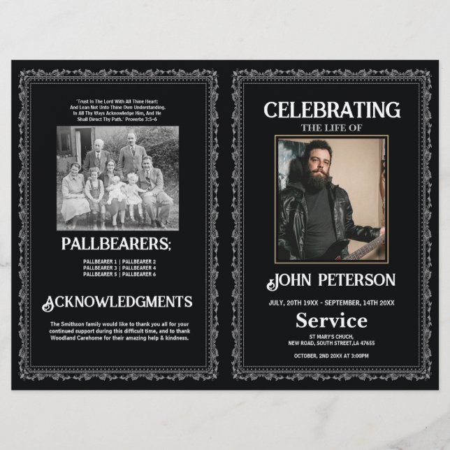 Gothic Funeral Order of Service Rock Black Design Flyer (Front)