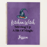 Gothic Funny Cute Kitchen Witch Halloween Recipe Planner<br><div class="desc">Funny and cute Kitchen Witch Hat with typography quote "Kitchen Witch - Stirring Up A Bit Of Magic". Fun Halloween Goth kitchen accessory. Purple textured look background. Monogrammed with name perfect for spell binding recipes.</div>