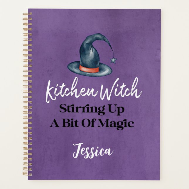 Gothic Funny Cute Kitchen Witch Halloween Recipe Planner (Front)