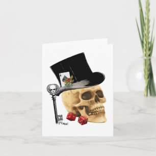Gothic gambler skull tattoo design card