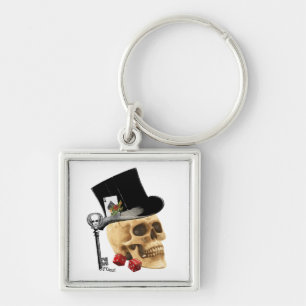 Gothic gambler skull tattoo design key ring