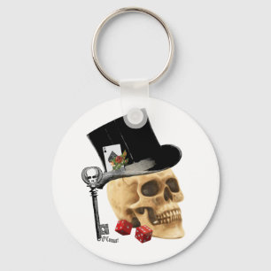 Gothic gambler skull tattoo design key ring