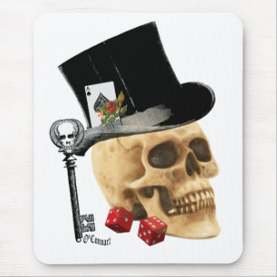 Gothic gambler skull tattoo design mouse pad