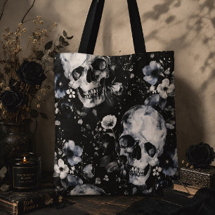 Gothic Garden Skulls and Floral Goth Summer Tote Bag