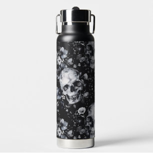 Gothic Garden Skulls and Floral Motifs Water Bottle