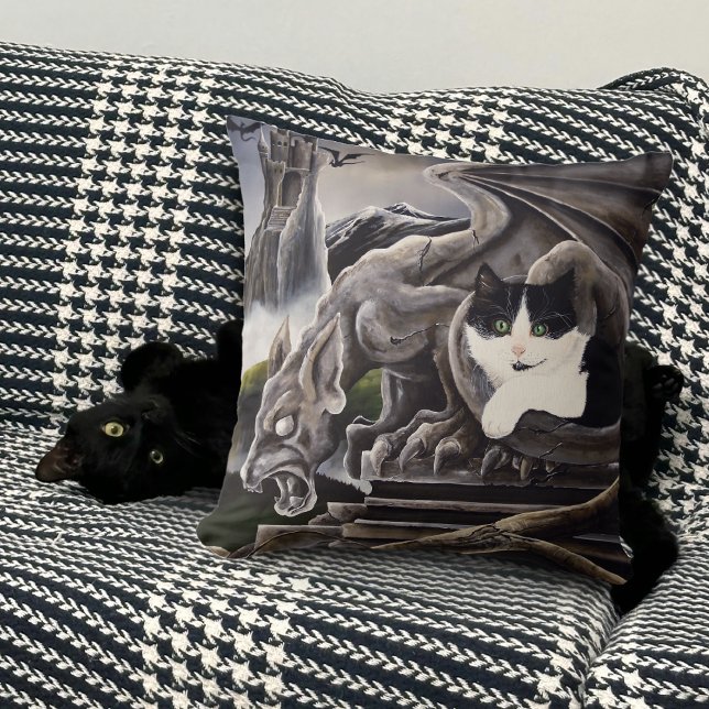 Gothic Gargoyle Cat Dark Fantasy Castle Cushion (Creator Uploaded)