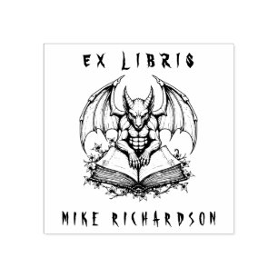 Gothic Gargoyle Guarding Book Horror Ex Libris Rubber Stamp