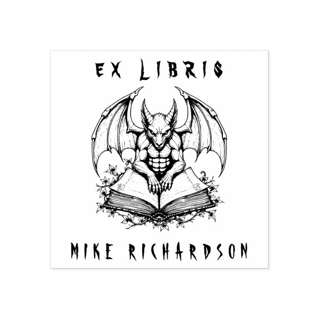 Gothic Gargoyle Guarding Book Horror Ex Libris Rubber Stamp (Imprint)