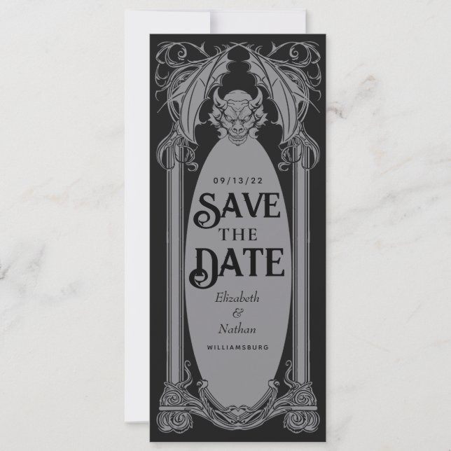 Gothic Gargoyle Halloween Wedding Save the Date Invitation (Front)