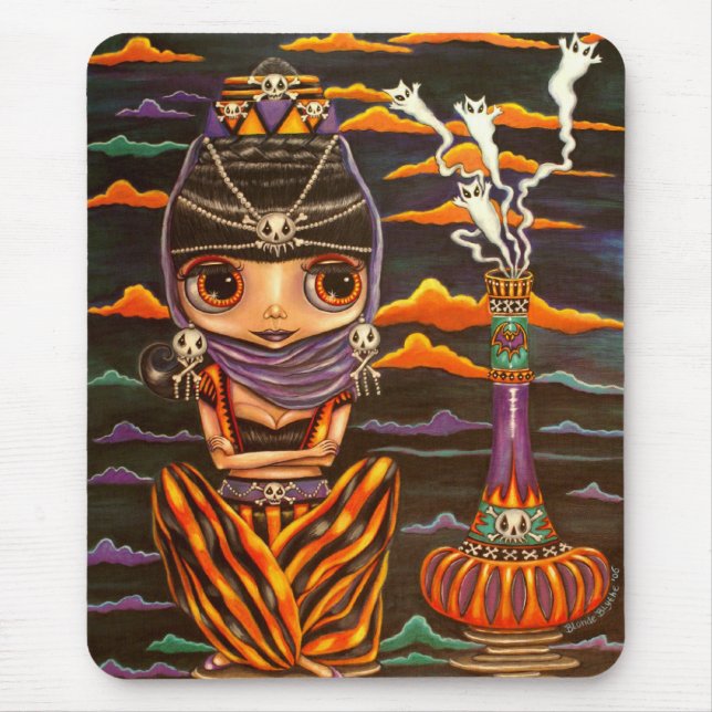 Gothic Genie Girl with Kitty Cat Ghosts Mouse Pad (Front)