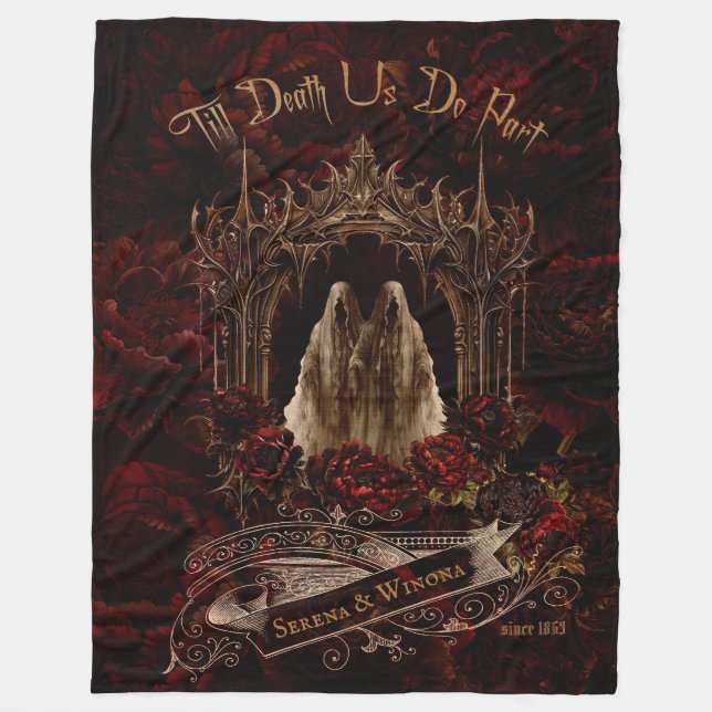 Gothic Ghost Couple Dark Flower  Fleece Blanket (Front)