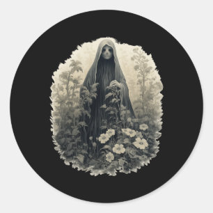 Gothic Ghost In The Forest Vintage Floral Ghost Ha Classic Round Sticker
