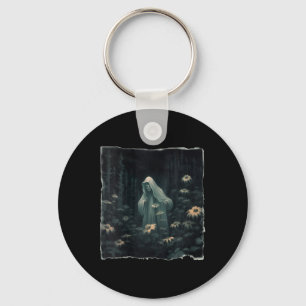 Gothic Ghost In The Forest Vintage Floral Ghost Ha Key Ring