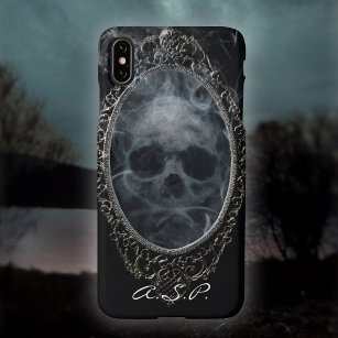 Gothic Ghost Skull Ornate Frame Black Silver Goth iPhone Case