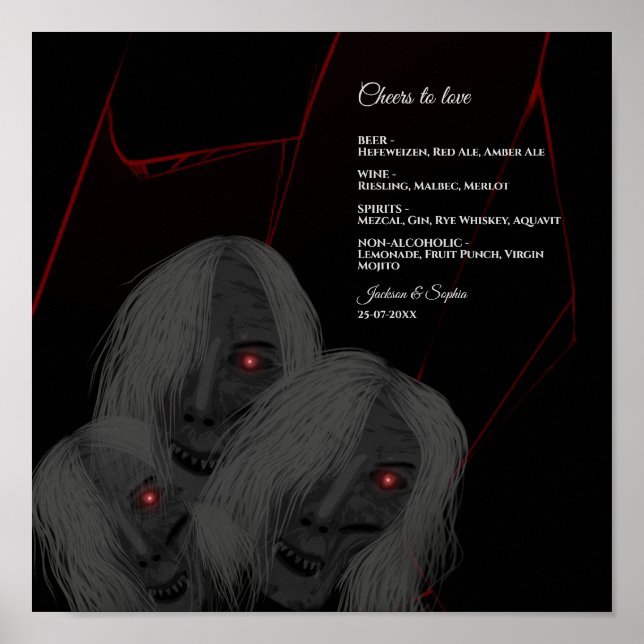 Gothic Ghosts Red White Black Dark Moody Halloween Poster (Front)