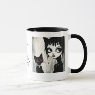 Gothic Girl and Black Cat Combo Mug
