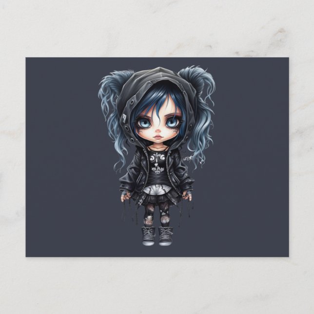 Gothic Girl Black and Grey Halloween Holiday Postcard (Front)