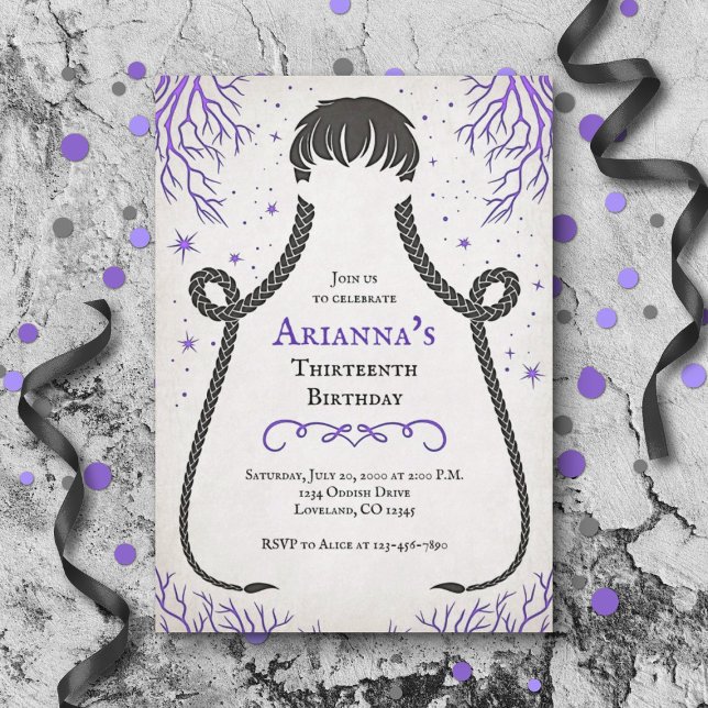 Gothic Girl Braids Birthday Invitation (Creator Uploaded)