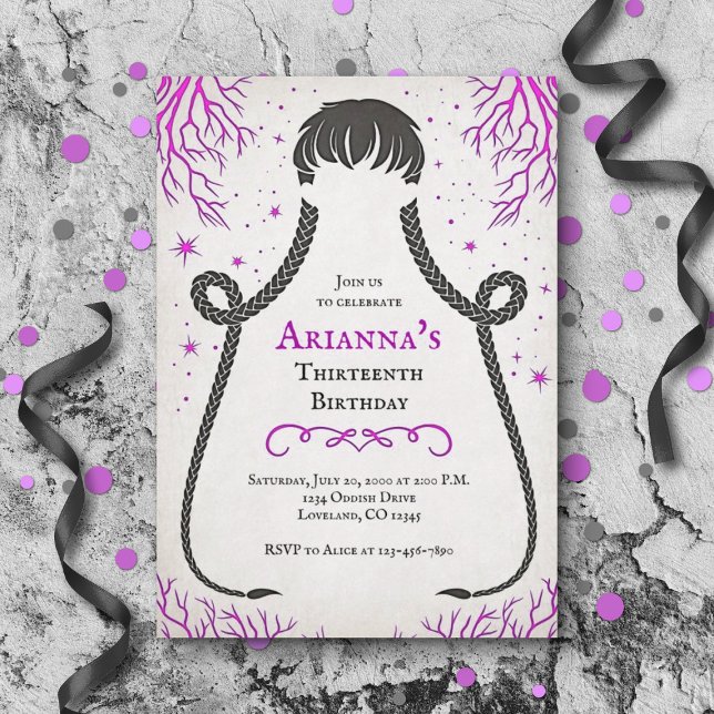 Gothic Girl Braids Birthday Invitation (Creator Uploaded)