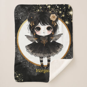 Gothic Girl Custom Decor Goth Kawaii Chibi Sherpa Blanket