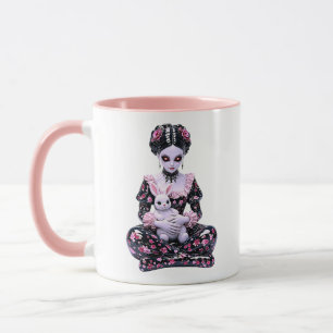 Gothic Girl Dark Cute Bunny Pink Floral Mug