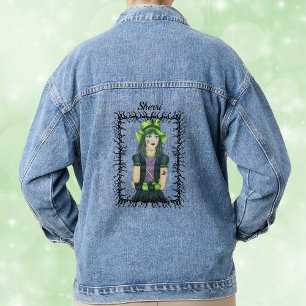 Gothic Girl Green Hat Tattoos barbed black Frame Denim Jacket
