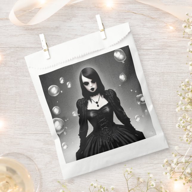 Gothic Girl in Black Dress Halloween Favour Bag (Clipped)