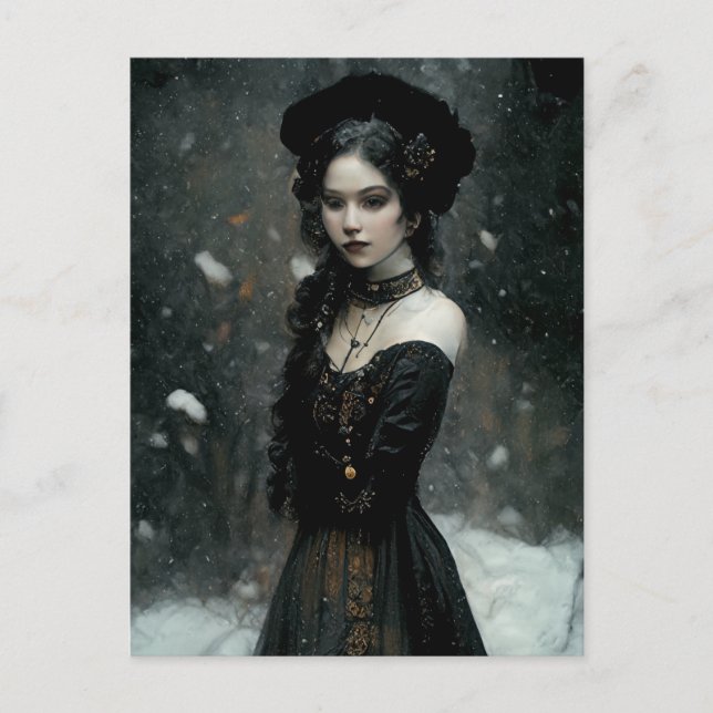 Gothic Girl in winter. Snowing. Postcard (Front)