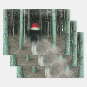 Gothic Girl Modern Black Red Forest Wrapping Paper Sheet