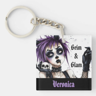 Gothic Girl Portrait - Grim & Glam Key Ring