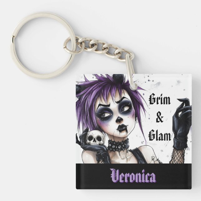 Gothic Girl Portrait - Grim & Glam Key Ring (Front)