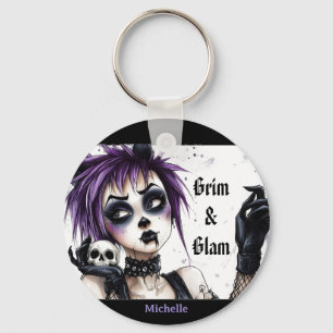 Gothic Girl Portrait - Grim & Glam Key Ring