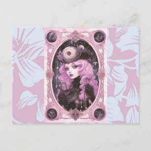 Gothic Girl Purple Hair Pink Background Halloween Holiday Postcard