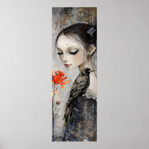 Gothic Girl Raven Red Rose  Poster