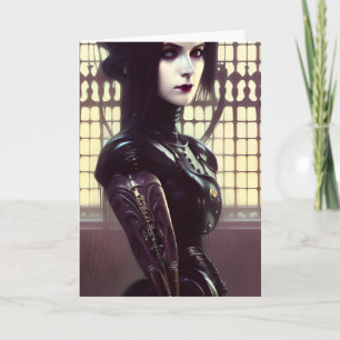 Gothic Girl Steampunk Different Coloured Eyes Card