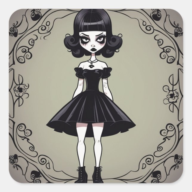 Gothic Girl Style Black Dress (LBD) Sticker (Front)