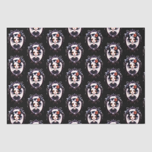 Gothic Girl Victorian Mirror Black Halloween Tissue Paper (Front)