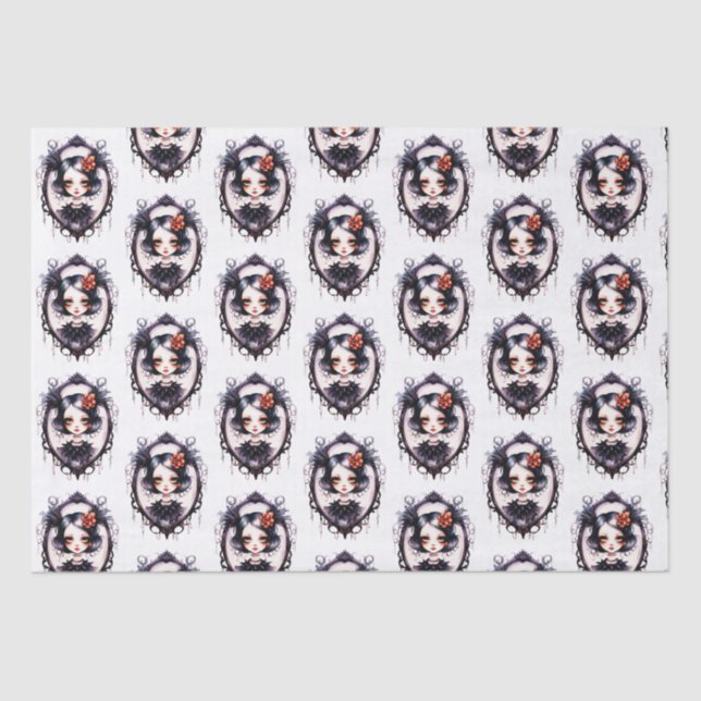 Gothic Girl Victorian Mirror White Halloween Tissue Paper (Front)
