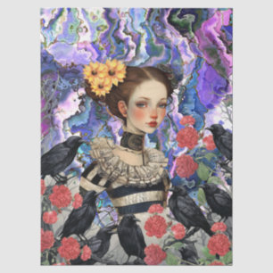 Gothic Girl Vintage Florals & Raven Decoupage Tissue Paper