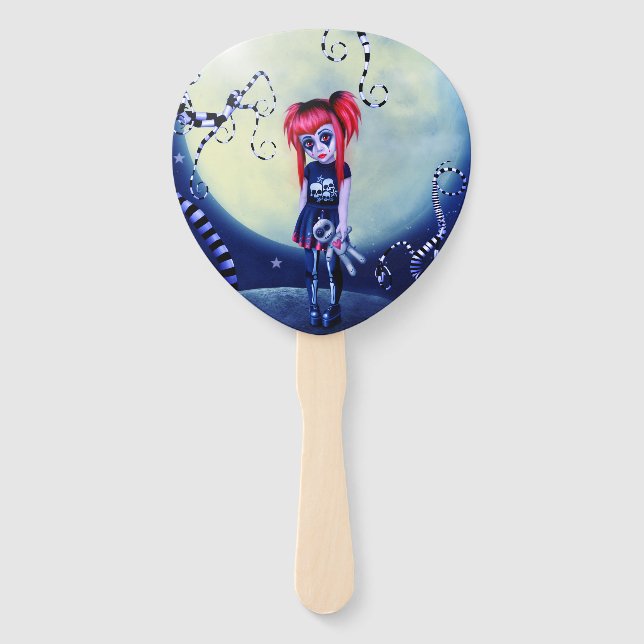 Gothic girl voodoo doll and creepy vines hand fan (Front)