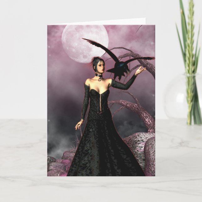 Gothic Girls Red Witch fantasy greeting card (Front)