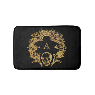 Gothic Glam   Bath Mat   Gold Skull Monogram