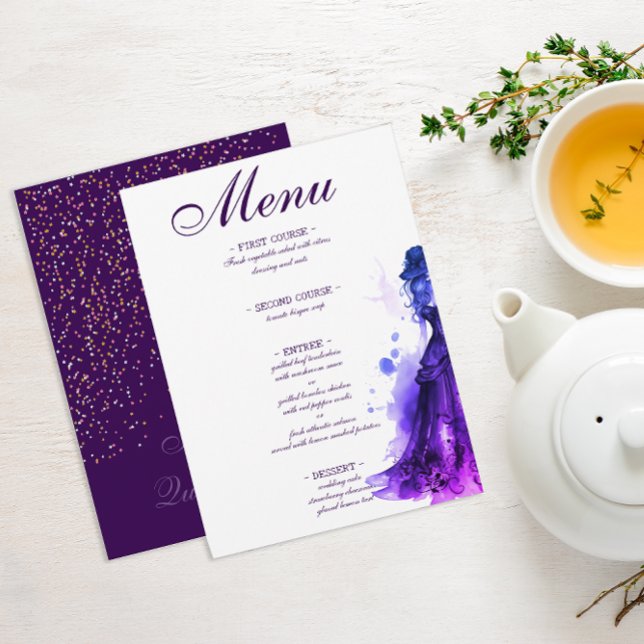 Gothic Glam Quince purple menu Quinceañera (Gothic Glam Quince purple menu for a Quinceañera celebration. )