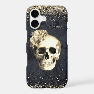 Gothic Glam Skull Gold Glitter