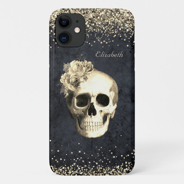 Gothic Glam Skull Gold Glitter Case-Mate iPhone Case (Back)