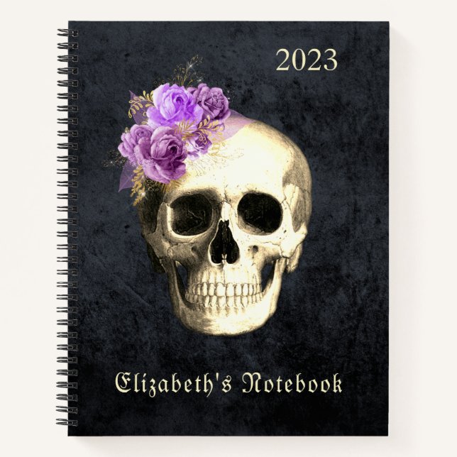  Gothic Glam Skull Purple Roses Personalised  Notebook (Front)