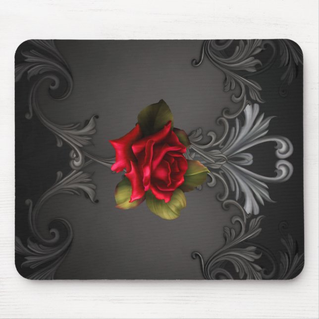 Gothic Glamor Red Rose Black Ornamental Glam Mouse Pad (Front)