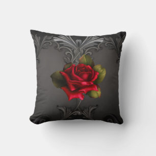 Gothic Glamour Red Rose Black Ornamental Glam Cushion