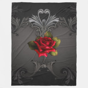 Gothic Glamour Red Rose Black Ornamental Glam Fleece Blanket