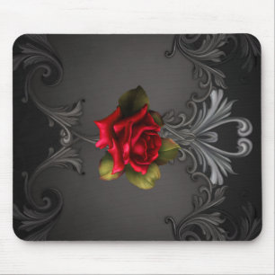Gothic Glamour Red Rose Black Ornamental Glam Mouse Pad